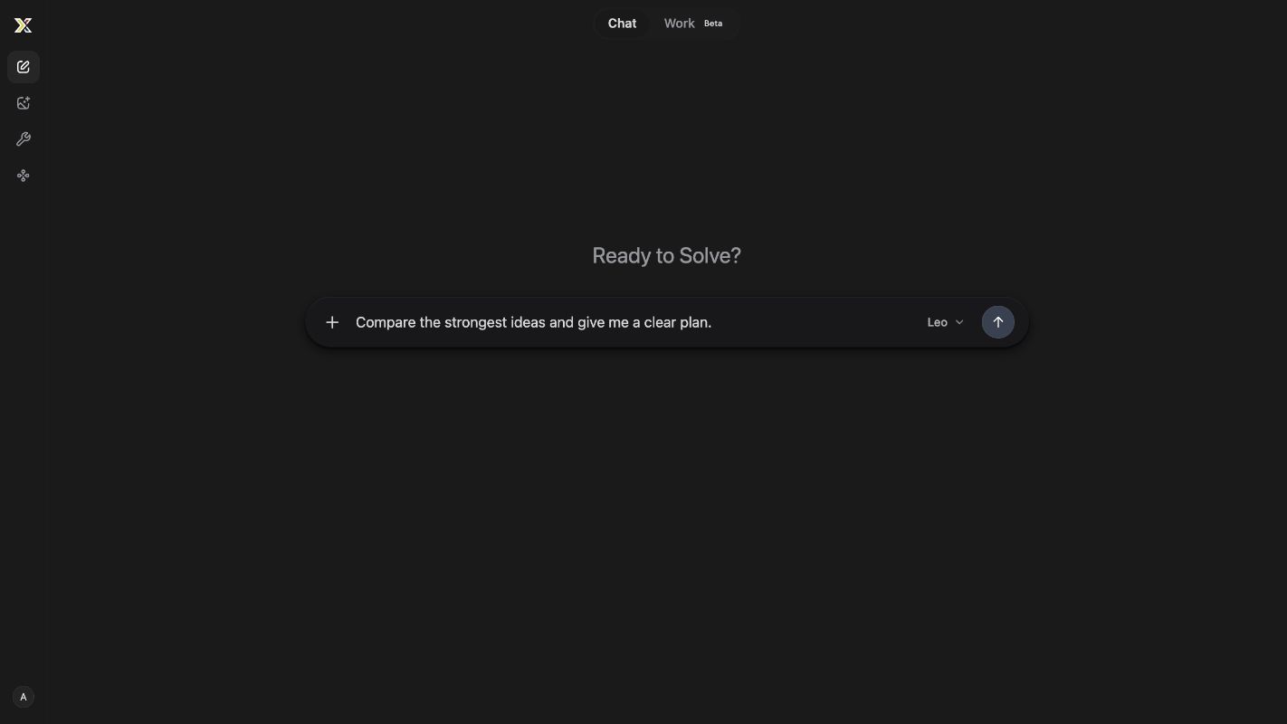 OneBrain Chat workspace with model selection and a conversation prompt