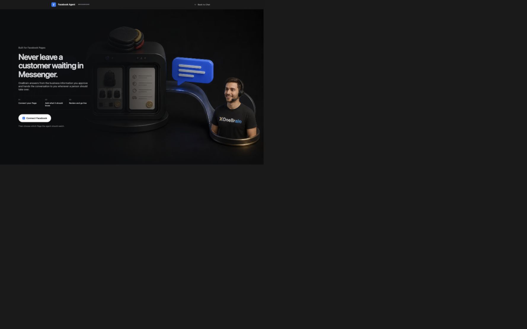 Actual OneBrain Facebook Agent app interface